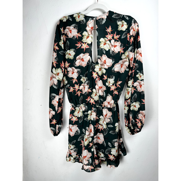 Show Me Your Mumu Bohemian Romantic Blue Sheer Floral Long Sleeve Short Romper - Picture 8 of 11